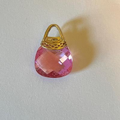 10k Gold Pink Stone Purse Pendant