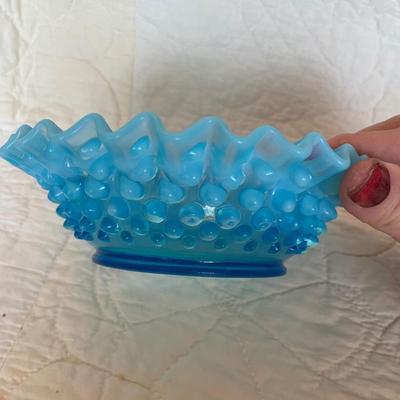 Fenton blue hobnail ruffled edge small bowl