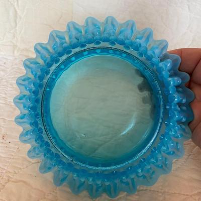 Fenton blue hobnail ruffled edge small bowl