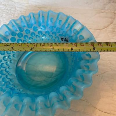 Fenton blue hobnail ruffled edge small bowl
