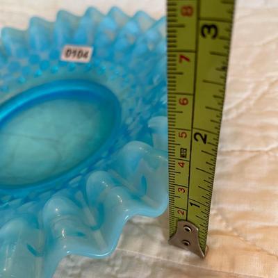 Fenton blue hobnail ruffled edge shallow dish