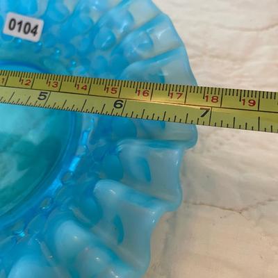 Fenton blue hobnail ruffled edge shallow dish