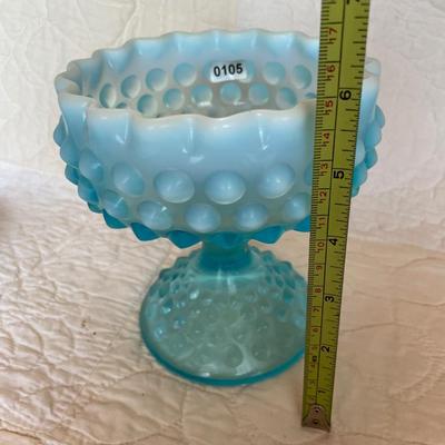 Fenton blue opalescent compote pedestal dish
