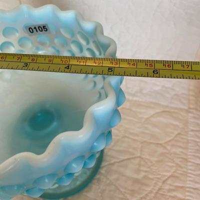 Fenton blue opalescent compote pedestal dish