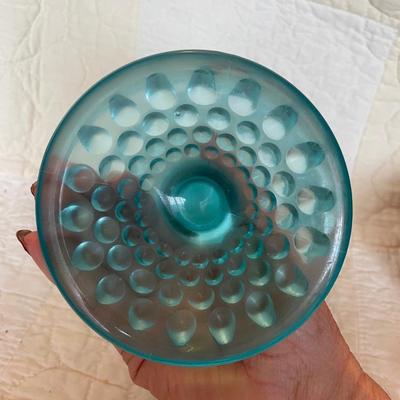 Fenton blue opalescent compote pedestal dish