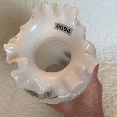 Floral vintage art glass ruffled top vase