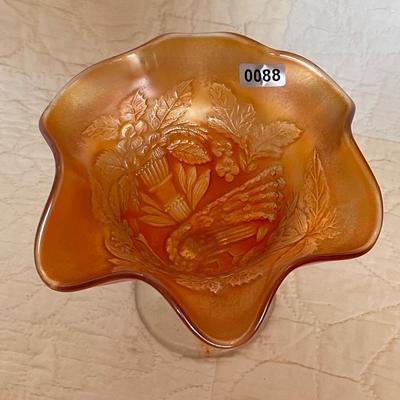 Carnival glass marigold ruffled compote dish