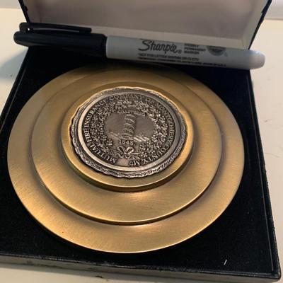 Large Coin Paperweight Montgomery Co 150yr Anniv. Plaque In Case