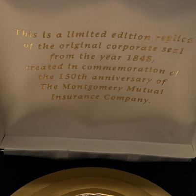 Large Coin Paperweight Montgomery Co 150yr Anniv. Plaque In Case
