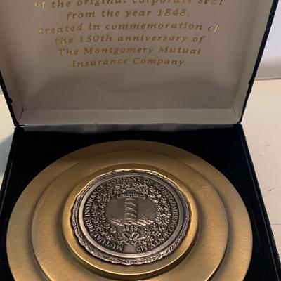 Large Coin Paperweight Montgomery Co 150yr Anniv. Plaque In Case