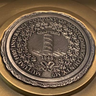 Large Coin Paperweight Montgomery Co 150yr Anniv. Plaque In Case