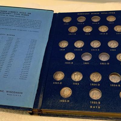 Silver Mercury Dimes Collection In Whitman Book