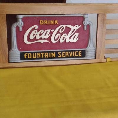 Coca-Cola Fountain Service Wooden and Metal Frame Bench with Cushion