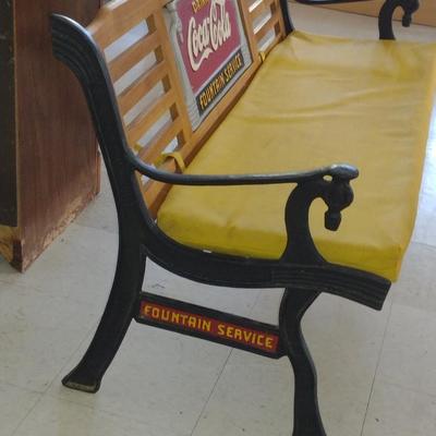 Coca-Cola Fountain Service Wooden and Metal Frame Bench with Cushion