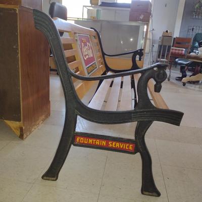 Coca-Cola Fountain Service Wooden and Metal Frame Bench with Cushion