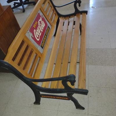 Coca-Cola Fountain Service Wooden and Metal Frame Bench with Cushion