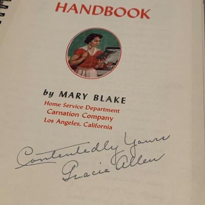 George Burns Wife Gracie Allen Signed Carnation Cookbook