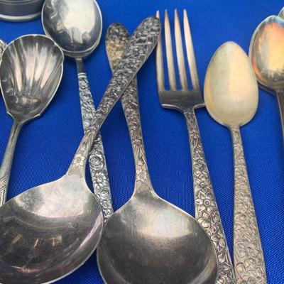 Large Silver Plate Lot Goblets Repousse Flatware Serving Pieces