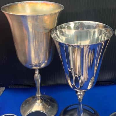 Large Silver Plate Lot Goblets Repousse Flatware Serving Pieces