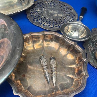 Large Silver Plate Lot Goblets Repousse Flatware Serving Pieces