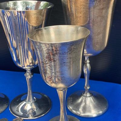 Large Silver Plate Lot Goblets Repousse Flatware Serving Pieces