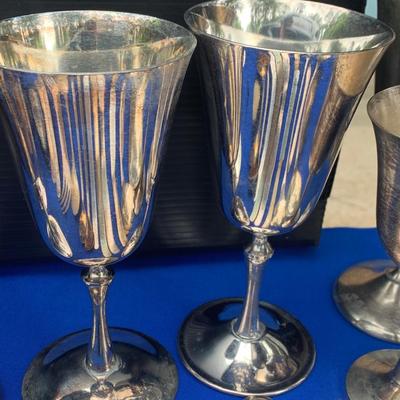 Large Silver Plate Lot Goblets Repousse Flatware Serving Pieces