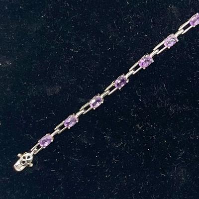 Amethyst and Sterling Silver 925 Tennis Bracelet