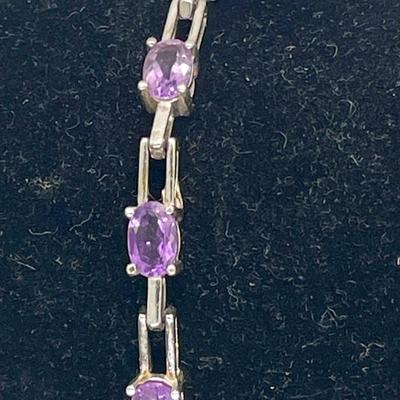 Amethyst and Sterling Silver 925 Tennis Bracelet