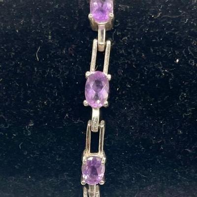 Amethyst and Sterling Silver 925 Tennis Bracelet