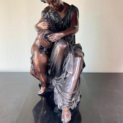 Bronze-look Resin Mantle Sculpture Statue Figure Madonna Cherub