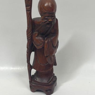 Chinese Wood Statue Confucius Old Man Figure Figurine Statuette