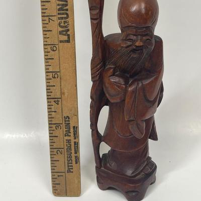 Chinese Wood Statue Confucius Old Man Figure Figurine Statuette