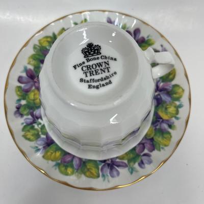 Purple Violet Flowers Teacup & Saucer Crown Trent Staffordshire England