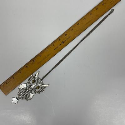 Vintage Owl Pendant Silver Tone Articulating