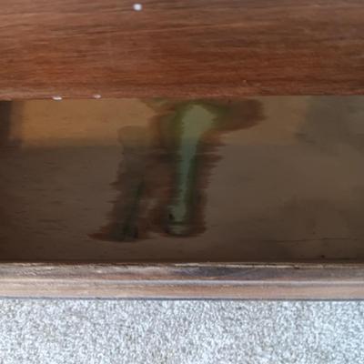 ANTIQUE CHEST OF DRAWERS AND A WALL MIRROR