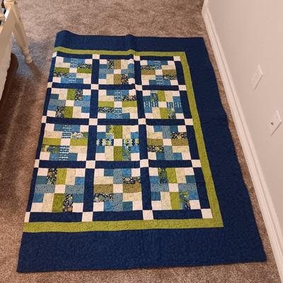 HANDMADE QUILT W/BLUES AND GREENS