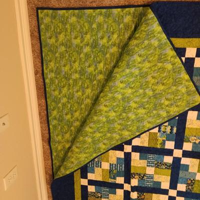 HANDMADE QUILT W/BLUES AND GREENS