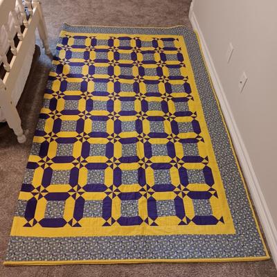 COLORFUL HANDMADE PURPLE AND GOLD QUILT