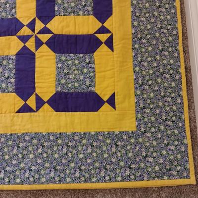 COLORFUL HANDMADE PURPLE AND GOLD QUILT