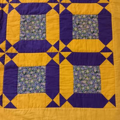 COLORFUL HANDMADE PURPLE AND GOLD QUILT