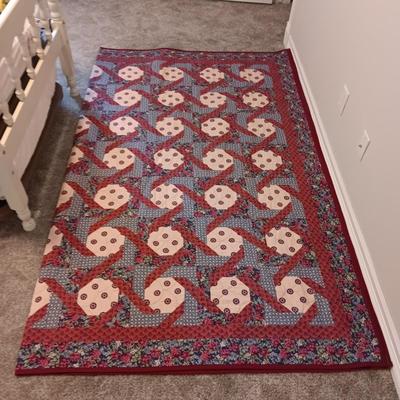 HANDMADE BURGUNDY AND BLUE QUILT