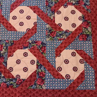 HANDMADE BURGUNDY AND BLUE QUILT
