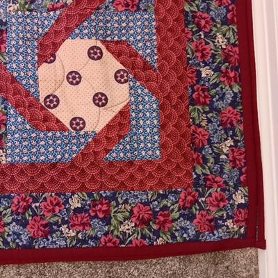 HANDMADE BURGUNDY AND BLUE QUILT