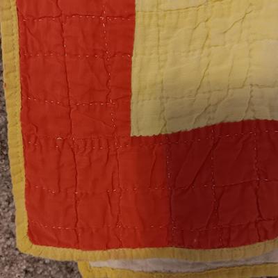 ANTIQUE HAND SEWN QUILT PLUS A COLORFUL WALL HANGING