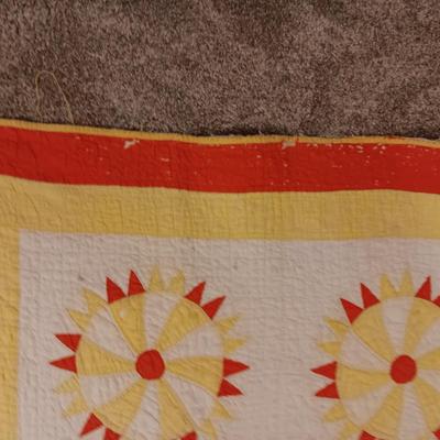 ANTIQUE HAND SEWN QUILT PLUS A COLORFUL WALL HANGING