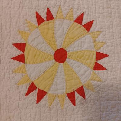 ANTIQUE HAND SEWN QUILT PLUS A COLORFUL WALL HANGING