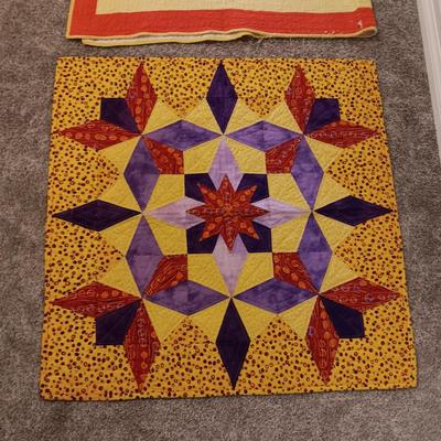 ANTIQUE HAND SEWN QUILT PLUS A COLORFUL WALL HANGING