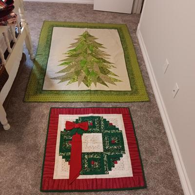 HANDMADE CHRISTMAS TREE THROW AND A QUILTED WREATH WALL HANGING