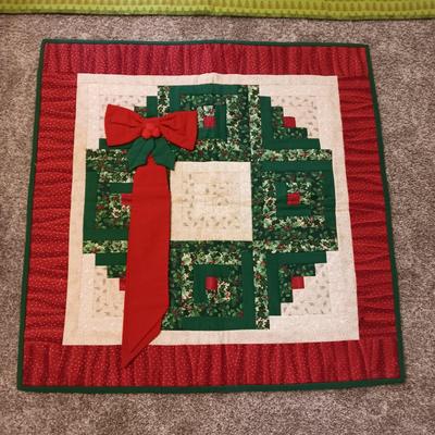 HANDMADE CHRISTMAS TREE THROW AND A QUILTED WREATH WALL HANGING