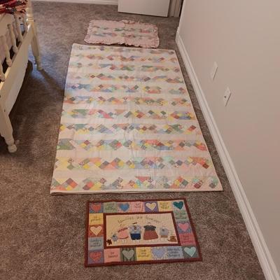 HANDMADE QUILT, PILLOW SHAM AND WALL HANGING